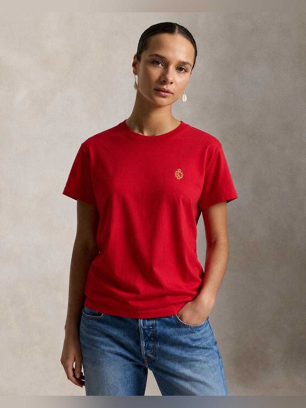 Ralph Lauren Embroidered Logo Short Sleeve Crewneck Tee Shirt Red Large 547